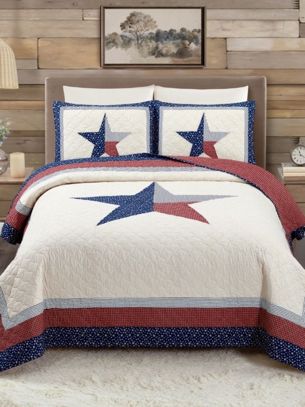 Lone Star Cotton King Quilt Set Texas Americana Bedding